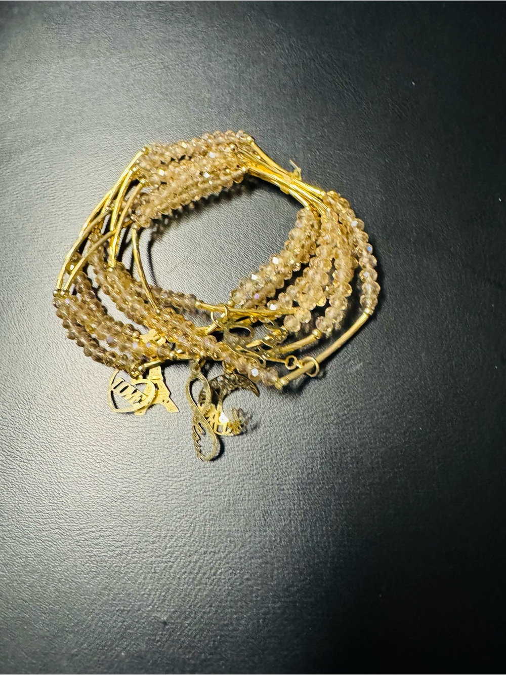 Gold-Tone Champagne crystal Multi-Strand Charm semanario Bracelet